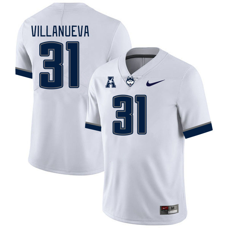 Men #31 Kalen Villanueva Uconn Huskies College Football Jerseys Stitched-White